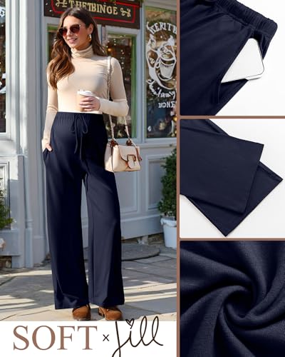 3 Pack Maternity Wide Leg Pants Pregnancy Pants - color: Cement Gray, Navy Blue, Black, size: Large