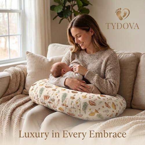 Nursing Pillow and Body Positioner for Breast Feeding and Bottle Feeding, Ultra Soft Breastfeeding Pillows with Removable Pillow Cover (Mushroom Grove) - color: Mushroom Grove