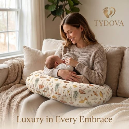 Nursing Pillow and Body Positioner for Breast Feeding and Bottle Feeding, Ultra Soft Breastfeeding Pillows with Removable Pillow Cover (Mushroom Grove) - color: Mushroom Grove