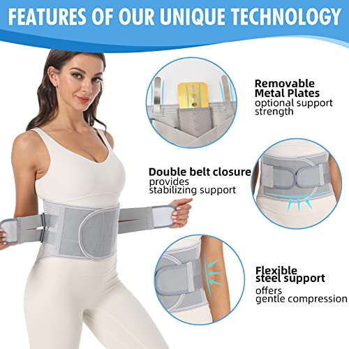 Back Brace for Lower Back Pain, Lumbar Support Belt for Men/Women - color: Grey