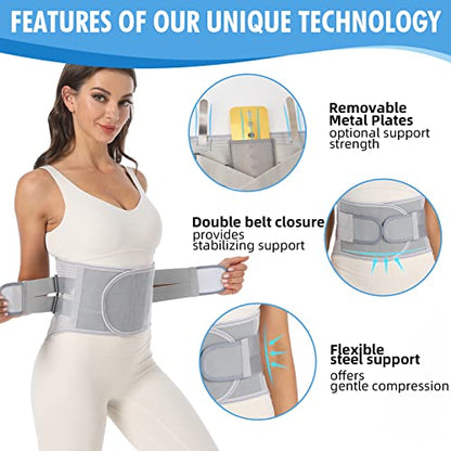 Back Brace for Lower Back Pain, Lumbar Support Belt for Men/Women - color: Grey