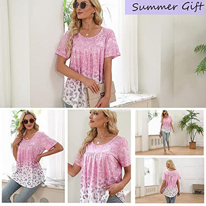 Womens Summer Plus Size Tops Blouses Short Sleeve Shirts Lace Pleated Tunic Tops M-4XL - color: A 01-337-grey, size: Medium