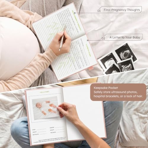 JUBTIC Pregnancy Journal, Baby Book Keepsake, Pink Linen Hardcover - color: Pink