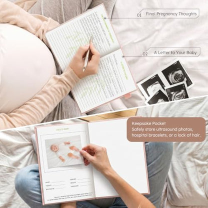 JUBTIC Pregnancy Journal, Baby Book Keepsake, Pink Linen Hardcover - color: Pink