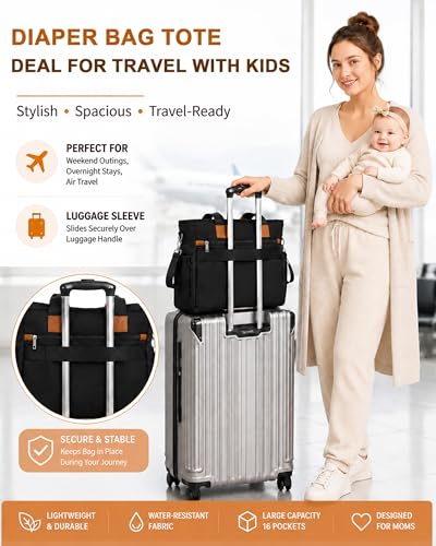 FHELAD Diaper Bag Tote for Women, Baby Diaper Bag Set (Black-White) - color: Black-white