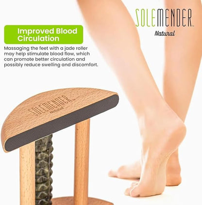 Wooden Foot Roller - Soothe & Massage Sore Feet (Jade Stone) - color: Natural