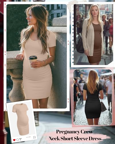 Riyiper 3 Pack Womens Maternity Short Sleeve Dresses - color: Black, Coffee, Khaki, size: Small