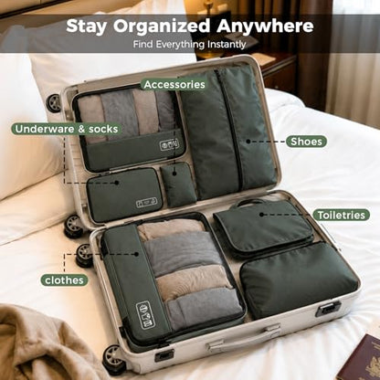 8-Piece Compression Packing Cubes for Travel, Organize Travel Essentials - color: Avocado Green-8 Set