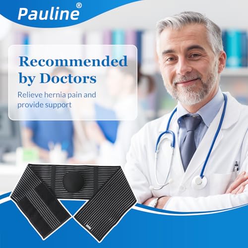 Pauline Umbilical Hernia Belt with 2x Compression Pads, Abdominal Support Binder for Men & Women Belly Hernia Surgery - size: Small-Medium