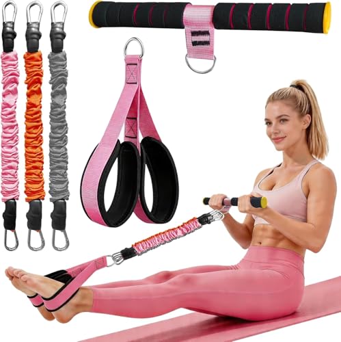 Durable Comfortable Padded Handle Adjustable Pedal Resistance Band 20-40LBS for Full Body Workout - color: Grey Pink