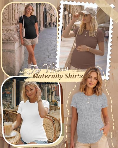 Riyiper 4 Pack Maternity Ribbed Knit Shirts for - color: Brown, White, Light Gray, Black, size: XX-Large