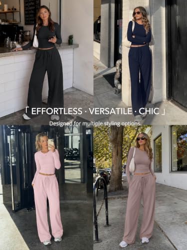 Trendy Queen Women's 2 Piece 2026 Fall Fashion Lounge Set with Pockets - color: Oatmeal Grey, size: Small