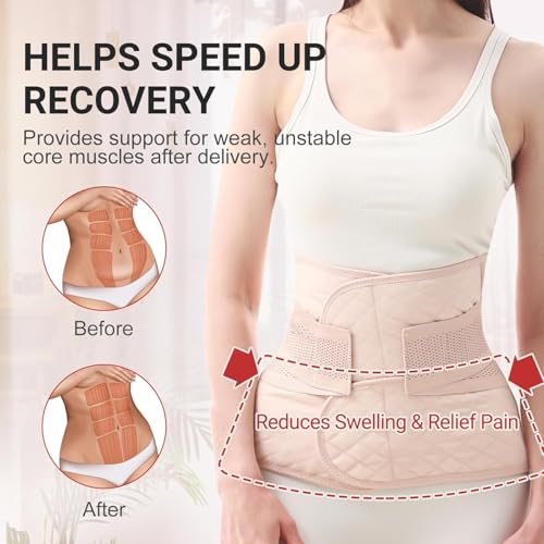Trendyline Postpartum Belly Band Wrap: Adjustable Support Abdominal Binder - color: Beige, size: Large