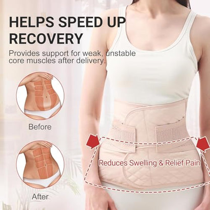 Trendyline Postpartum Belly Band Wrap: Adjustable Support Abdominal Binder - color: Beige, size: Large