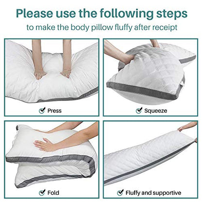 Oubonun Full Body Pillow for Side Sleeper, Adjustable Firm Long Bed Pillow - color: White-gray Side