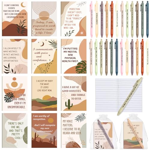 Mooliwe 24 Pcs Affirmation Notebooks Pens Bulk Gifts, Gratitude,Rustic - style: Rustic