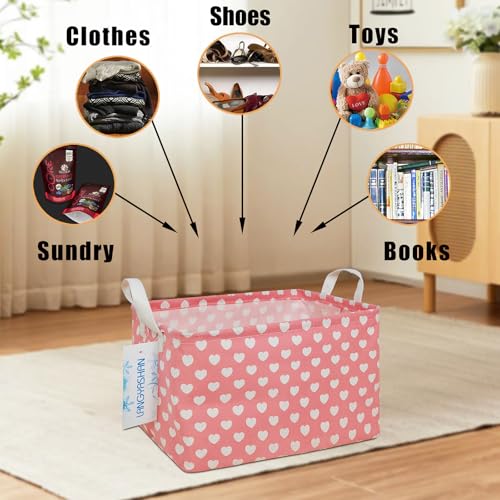 Rectangular Collapsible Storage Basket Nursery Organizer Pink Heart - color: REC pink heart