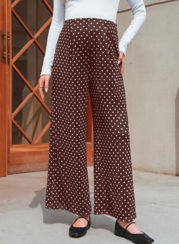 BLENCOT Women's Maternity Flowy Pants Polka Dot Pregnancy Trousers - color: Brown, size: Large
