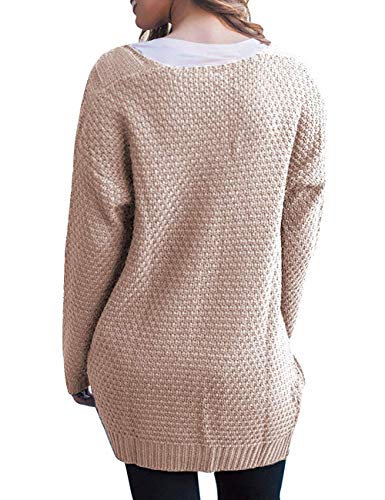 GRECERELLE Womens Fall Winter Long Sleeve Cardigans Sweater with Pockets - color: Khaki, size: Medium