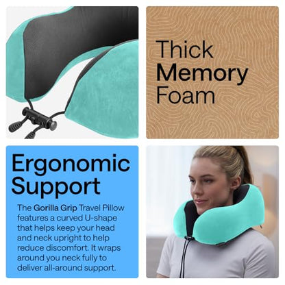 GORILLA GRIP Travel Neck Pillow for Airplanes, Travel Essentials, Turquoise - color: Turquoise