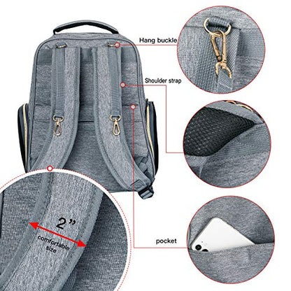 Breast Pump Backpack Diaper Bag - Multi-Function Mommy Outdoor Working Backpack with Insulation Pocket - color: Grey&black