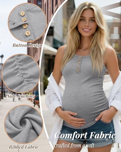 3 Pack Maternity Tank Tops Ribbed Tops - color: Light Heather Gray, White, Black, size: Large