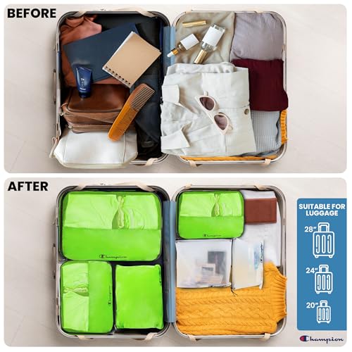 Champion Packing Cubes for Travel - 6 Piece Organizer Set, Carry-On Ready - color: Green