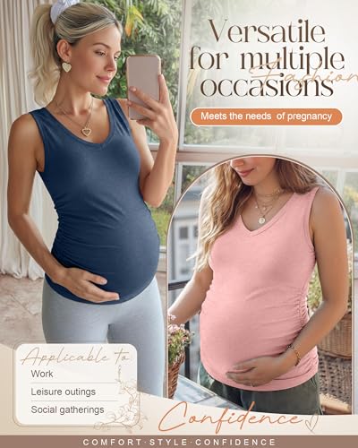 3 Pack Maternity Tank Tops - color: Gray Blue, Light Pink, Light Green, size: Large
