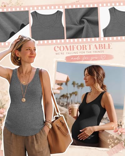 Neer 4 Pack Maternity Ribbed Tank Tops - color: White, Light Heather Gray, Dark Heather Gray, Black, size: Large