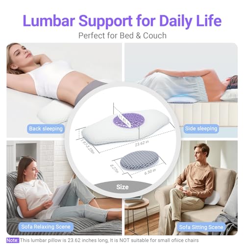 Lumbar Support Pillow for Sleeping, Memory Foam Lower Back Pillow with Adjustable Height Pad, Removable Washable Cover, Ergonomic Lumbar Cushion for Bed, Couch, Gift Box