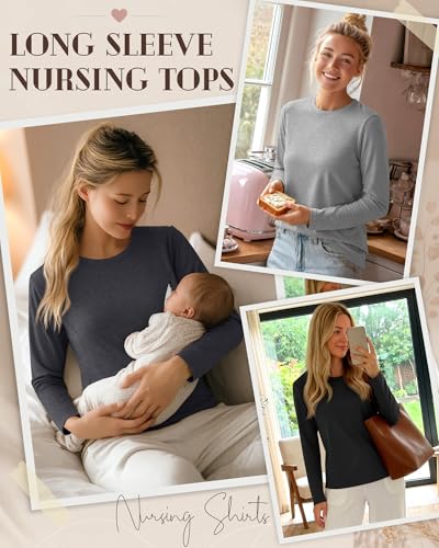 3 Pack Women's Nursing Tops Breastfeeding Shirts Fall - color: Light Gray, Dark Gray, Black, size: X-Large