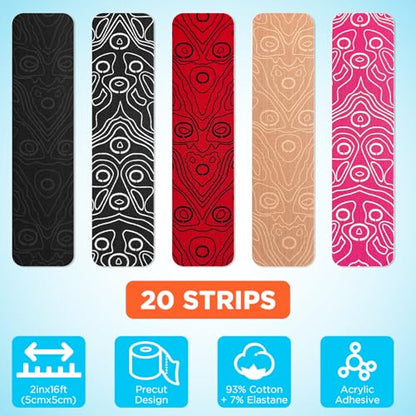 OK TAPE Kinesiology Tape PRO Pre-Cut Latex Free Strips 2in x 16.4ft 2Rolls - color: Black+white