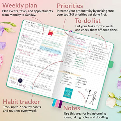 GoGirl Planner for Women, Undated Weekly Agenda Journal, Emerald - color: Emerald, size: Compact (5.3" x 7.7")