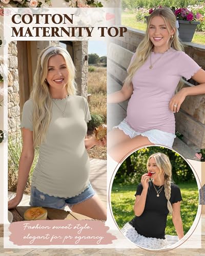 Ficerd 4 Pack Women's Maternity Pregnancy Tops - color: Black, White, Gray Purple, Cement Gray, size: Small