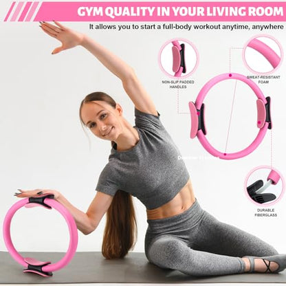 RoundFunny 18Pcs Pilates Ring Set, Women Exercise Accessories - color: Pink