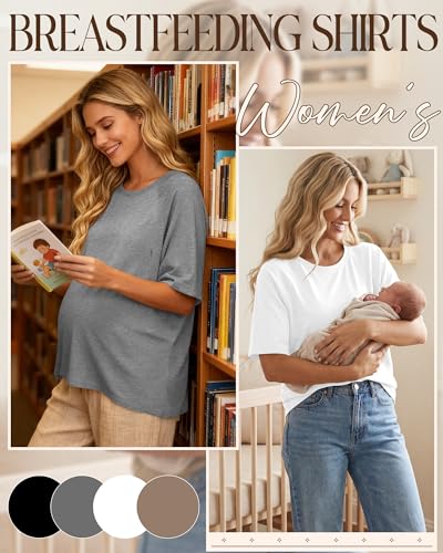 4 Pack Women's Nursing Shirts - color: Khaki, White, Light Gray, Black, size: Large