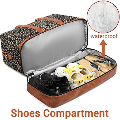 IBFUN Weekender Bags for Women, 3PCS Travel Set with Shoe Compartment 21.6 - color: A02-brown+brown leopard