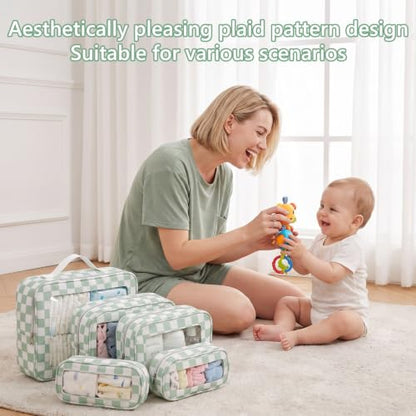 Thinkday 5 Pcs Diaper Bag Organizer Pouch Set Clear Makeup Bag, Mint Green - color: Mint Green