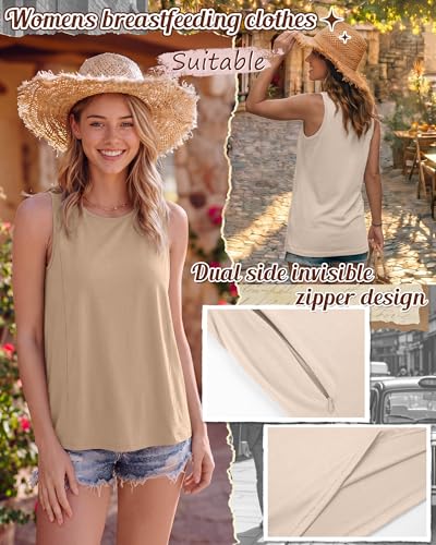 4 Pack Women Nursing Tank Tops Breastfeeding - color: Beige, Ivory Apricot, Coffee, Black, size: X-Large