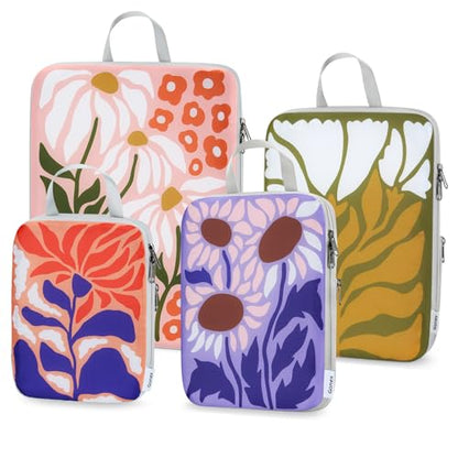 Gonex 4-Piece Compression Packing Cubes, Expandable Travel Organizers - color: Flowers, size: 4 Set