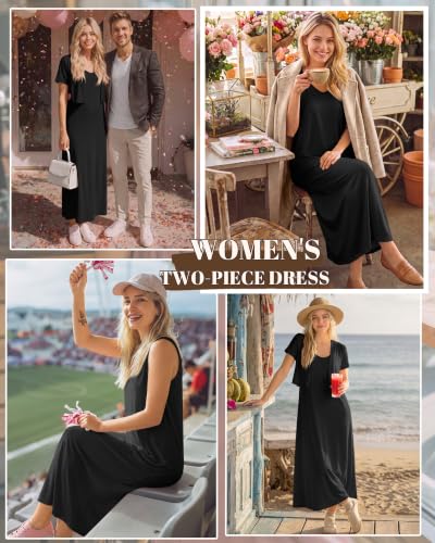 2 Piece Maternity Dress Outfits Set - color: Black, size: Medium