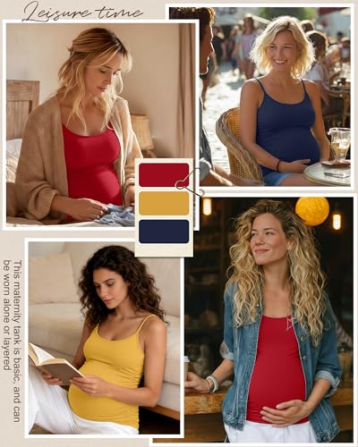 Ficerd 3 Pack Women's Maternity Tank Tops - color: Bright Red, Yellow, Navy Blue, size: XX-Large
