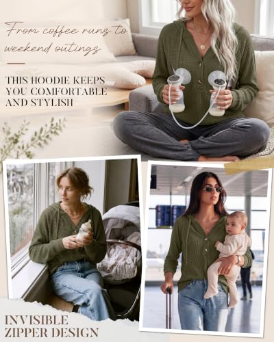 Neer Women's Nursing Hoodies Breastfeeding Shirts - color: Army Green, size: Medium