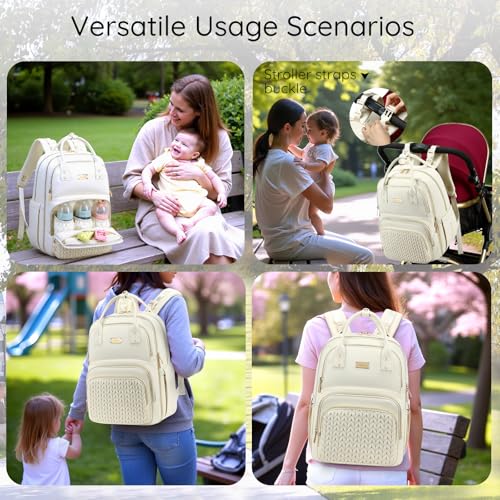 AIJIEKE Diaper Bag Backpack, Large Multi-functional Diaper Backpack, Beige - color: Beige