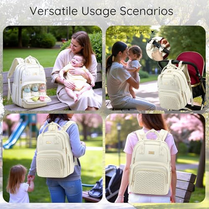 AIJIEKE Diaper Bag Backpack, Large Multi-functional Diaper Backpack, Beige - color: Beige