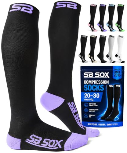 SB SOX Compression Socks for Men & Women (20-30mmHg) - color: Black/Purple, size: Medium
