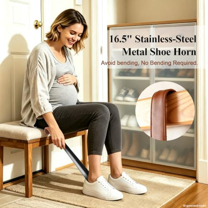 Shoe Horn Set 16.5" & 6.3" Stainless Long & Mini for Seniors Adults Kids