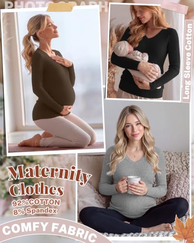 4 Pack Women's Maternity Shirts - color: Black, White, Light Gray, Coffee, size: XX-Large