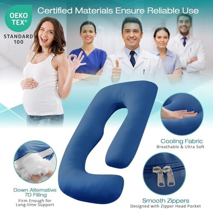 Sasttie Cooling Pregnancy Pillows for Sleeping, 57'' Full Body Pillow, Navy - color: Navy, size: 57 Inch