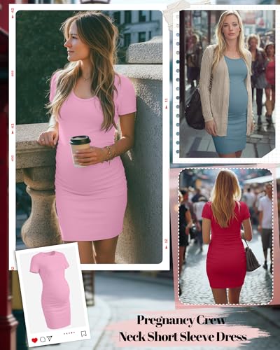 Riyiper 3 Pack Womens Maternity Short Sleeve Dresses - color: Sky Blue, Pure Red, Bright Pink, size: XX-Large